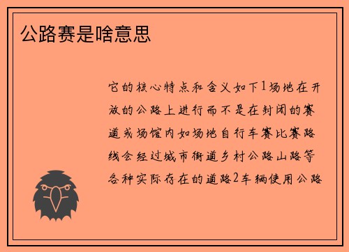 公路赛是啥意思